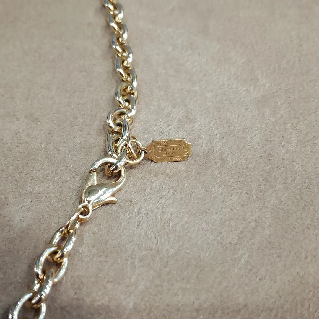Dior Long gold sautoir chain with Glass Turquoise and Pearl