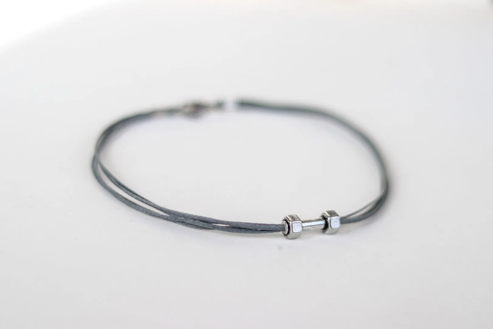 Dumbbell anklet for men, gray ankle bracelet barbell bodybuilding