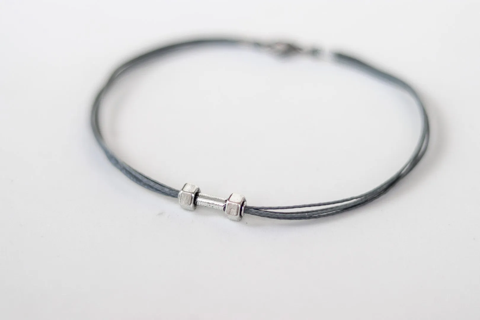 Dumbbell anklet for men, gray ankle bracelet barbell bodybuilding