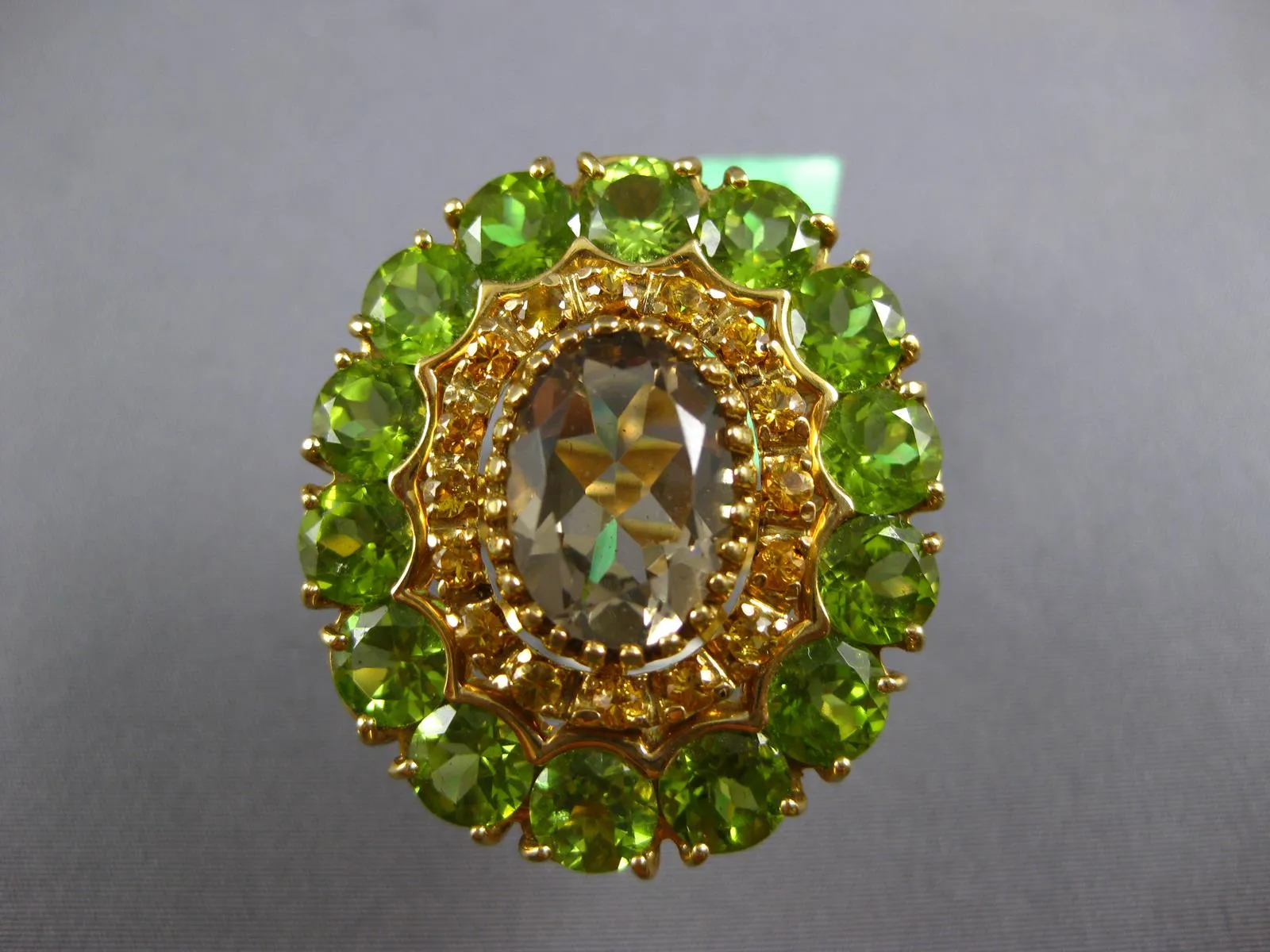 ESTATE EXTRA LARGE 18.52CT AAA MULTI GEM 18K YELLOW GOLD 3D FLOWER OVAL FUN RING
