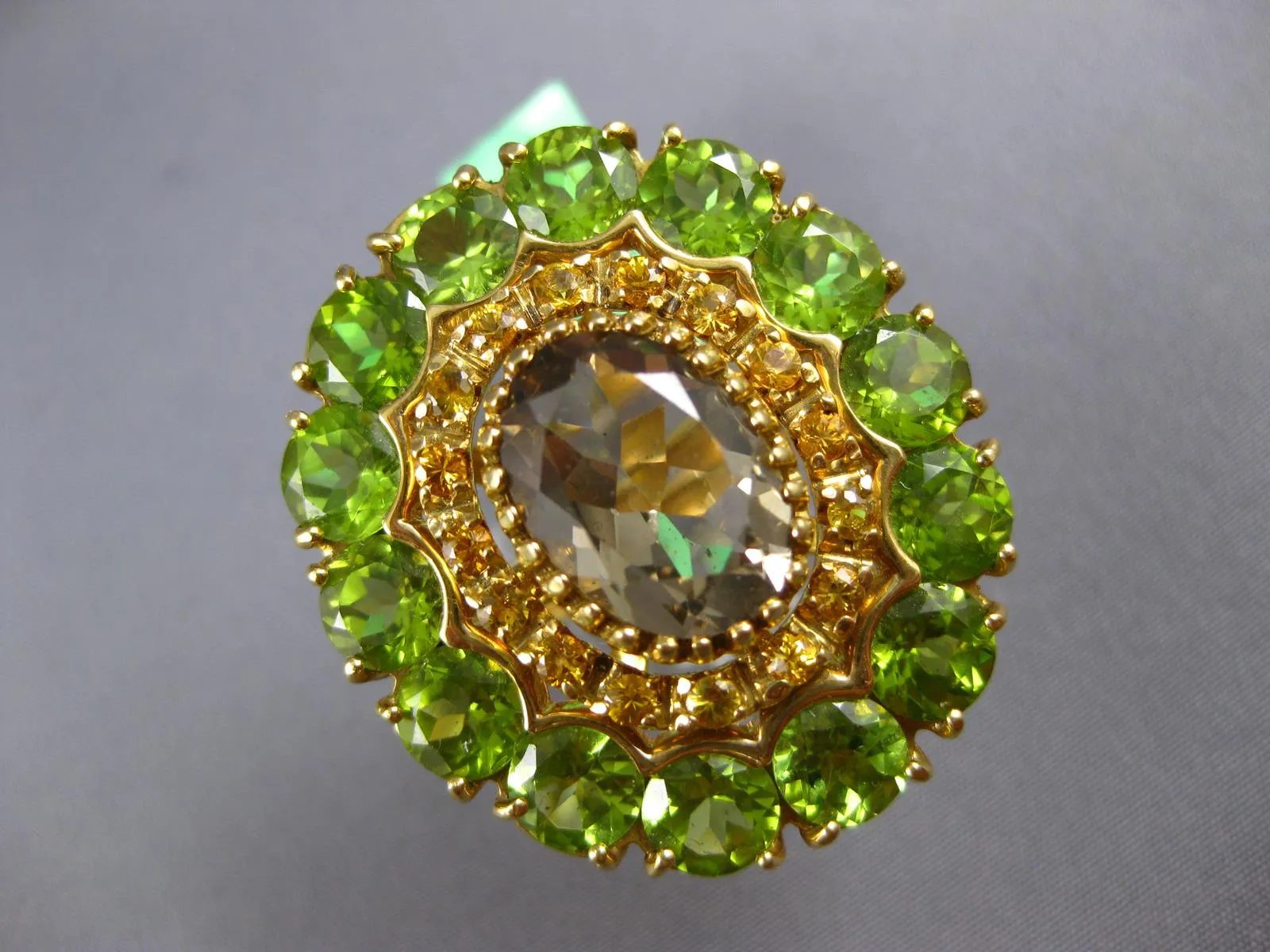 ESTATE EXTRA LARGE 18.52CT AAA MULTI GEM 18K YELLOW GOLD 3D FLOWER OVAL FUN RING