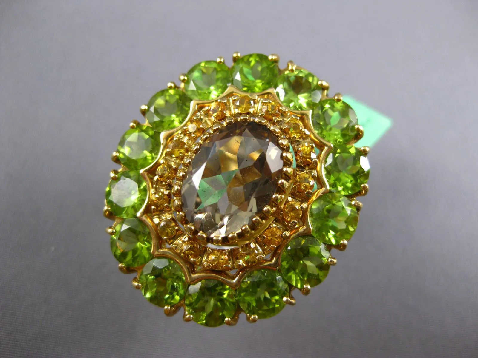 ESTATE EXTRA LARGE 18.52CT AAA MULTI GEM 18K YELLOW GOLD 3D FLOWER OVAL FUN RING