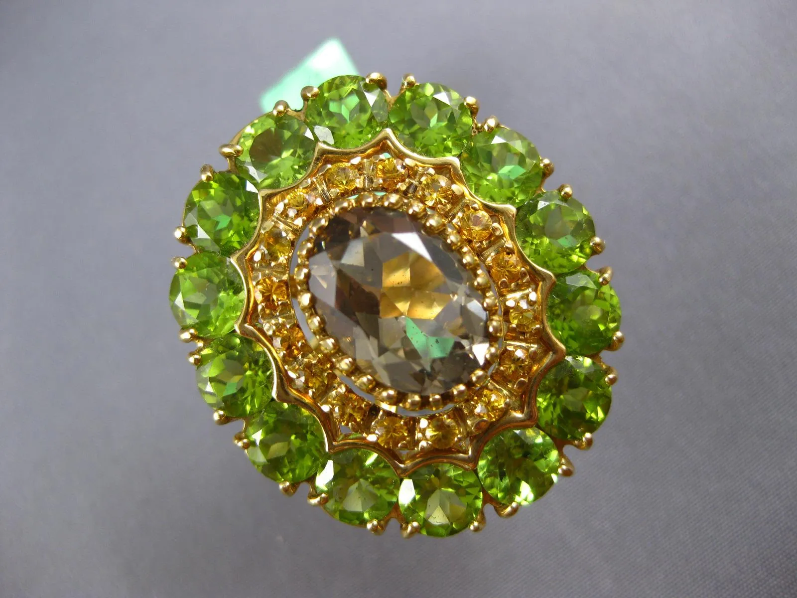ESTATE EXTRA LARGE 18.52CT AAA MULTI GEM 18K YELLOW GOLD 3D FLOWER OVAL FUN RING