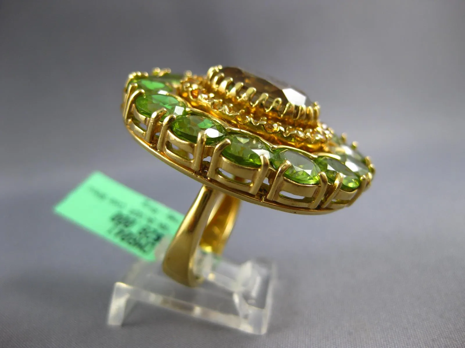 ESTATE EXTRA LARGE 18.52CT AAA MULTI GEM 18K YELLOW GOLD 3D FLOWER OVAL FUN RING