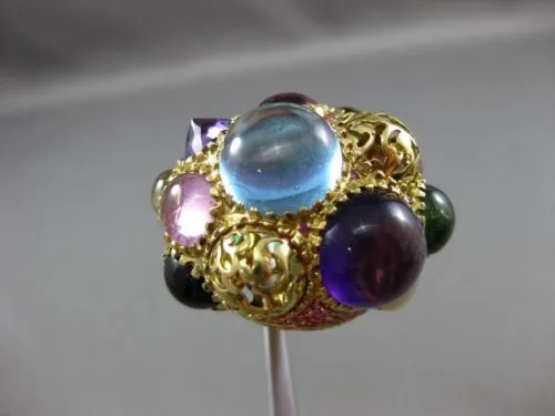 ESTATE EXTRA LARGE 35CT MULTI GEM 18KT YELLOW GOLD HANDCRAFTED FILIGREE FUN RING