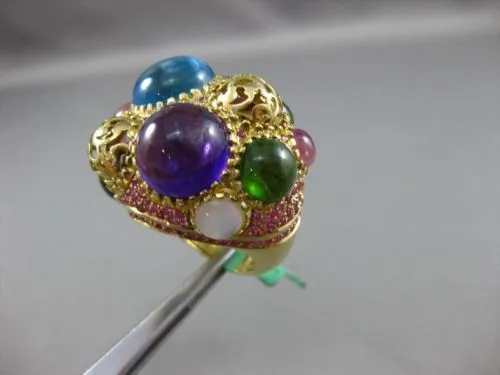 ESTATE EXTRA LARGE 35CT MULTI GEM 18KT YELLOW GOLD HANDCRAFTED FILIGREE FUN RING