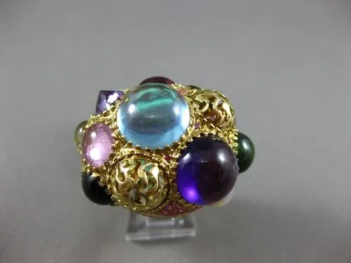 ESTATE EXTRA LARGE 35CT MULTI GEM 18KT YELLOW GOLD HANDCRAFTED FILIGREE FUN RING