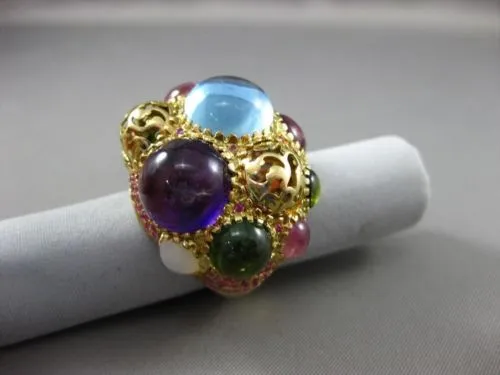 ESTATE EXTRA LARGE 35CT MULTI GEM 18KT YELLOW GOLD HANDCRAFTED FILIGREE FUN RING