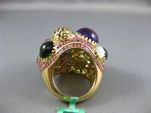 ESTATE EXTRA LARGE 35CT MULTI GEM 18KT YELLOW GOLD HANDCRAFTED FILIGREE FUN RING