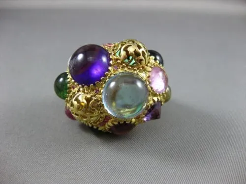 ESTATE EXTRA LARGE 35CT MULTI GEM 18KT YELLOW GOLD HANDCRAFTED FILIGREE FUN RING