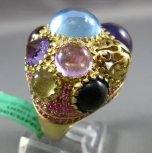 ESTATE EXTRA LARGE 35CT MULTI GEM 18KT YELLOW GOLD HANDCRAFTED FILIGREE FUN RING