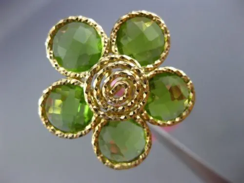 ESTATE LARGE 10.0CT AAA EXTRA FACET PERIDOT 14KT YELLOW GOLD 3D FLOWER FUN RING