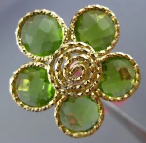 ESTATE LARGE 10.0CT AAA EXTRA FACET PERIDOT 14KT YELLOW GOLD 3D FLOWER FUN RING