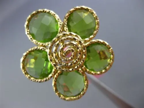 ESTATE LARGE 10.0CT AAA EXTRA FACET PERIDOT 14KT YELLOW GOLD 3D FLOWER FUN RING
