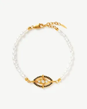 Evil Eye Amulet Pearl Pendant Bracelet | 18ct Gold Vermeil/Rainbow Moonstone & Pearl