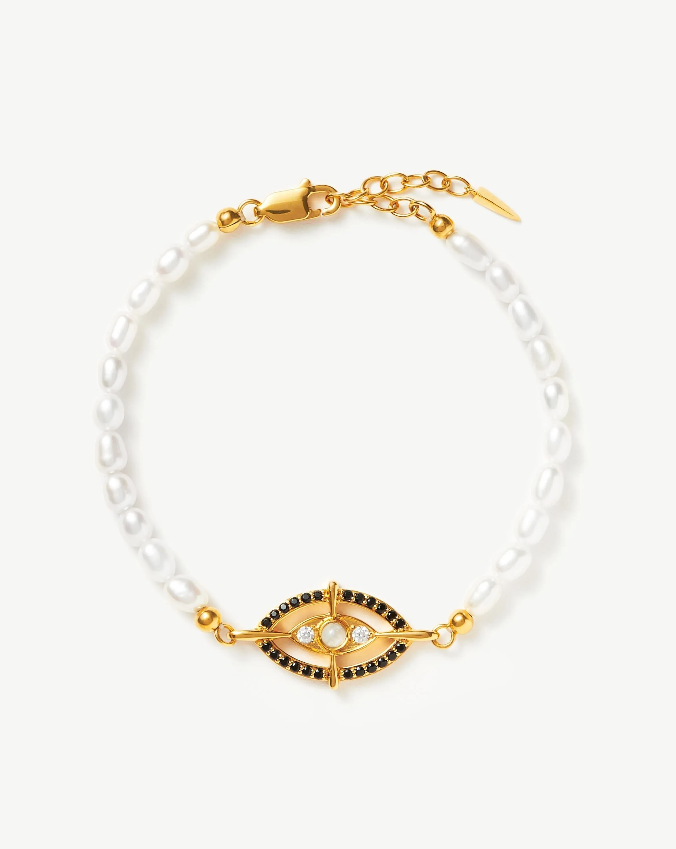 Evil Eye Amulet Pearl Pendant Bracelet | 18k Gold Vermeil/Rainbow Moonstone & Pearl