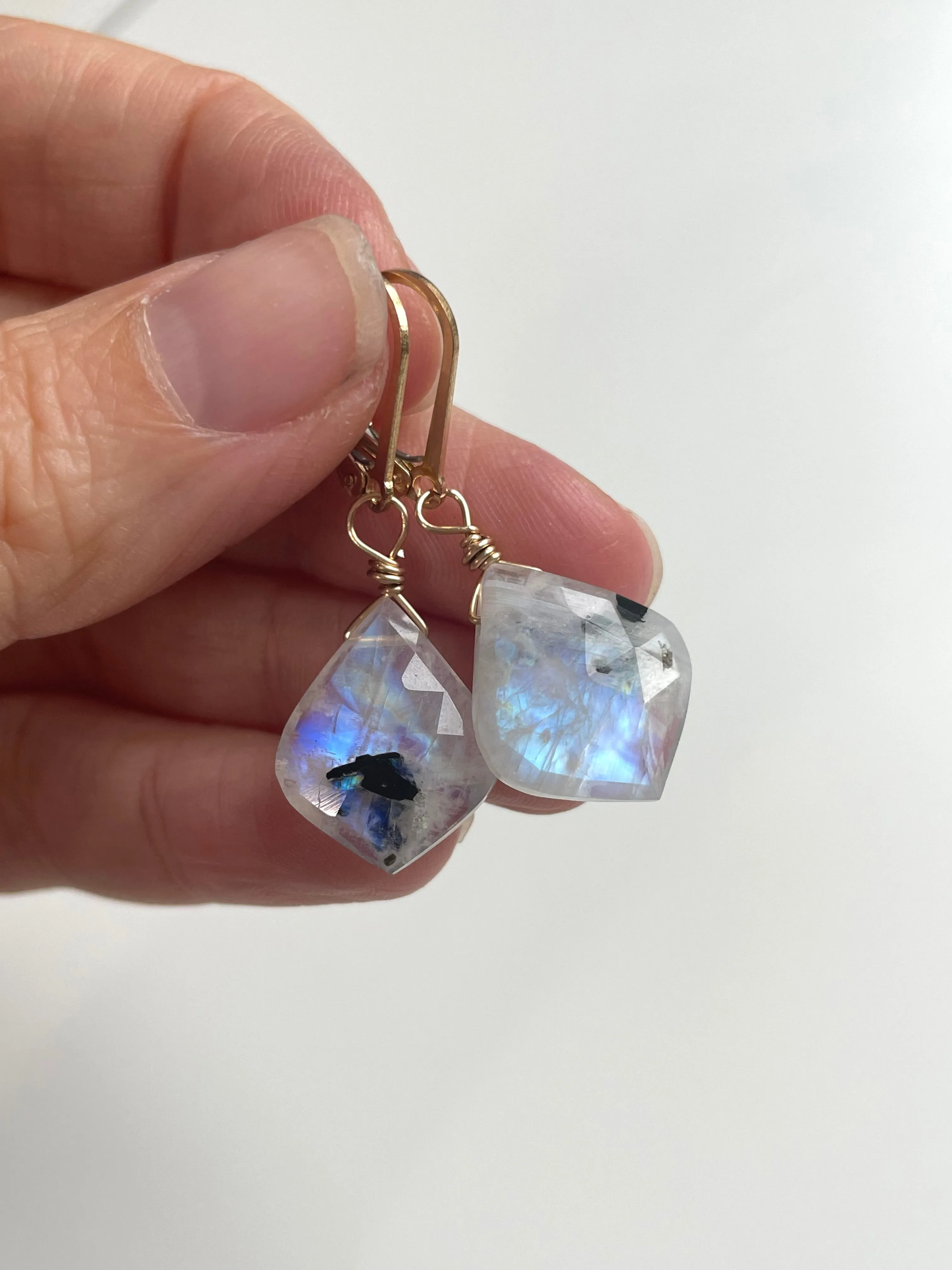 Faceted Rainbow Moonstone Drop Earrings Lever back  in Gold Fill or Sterling Silver
