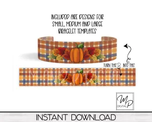 Fall Pumpkin Acrylic Cuff Bracelet PNG Design for Sublimation, Bonus Earring Designs, Digital Download