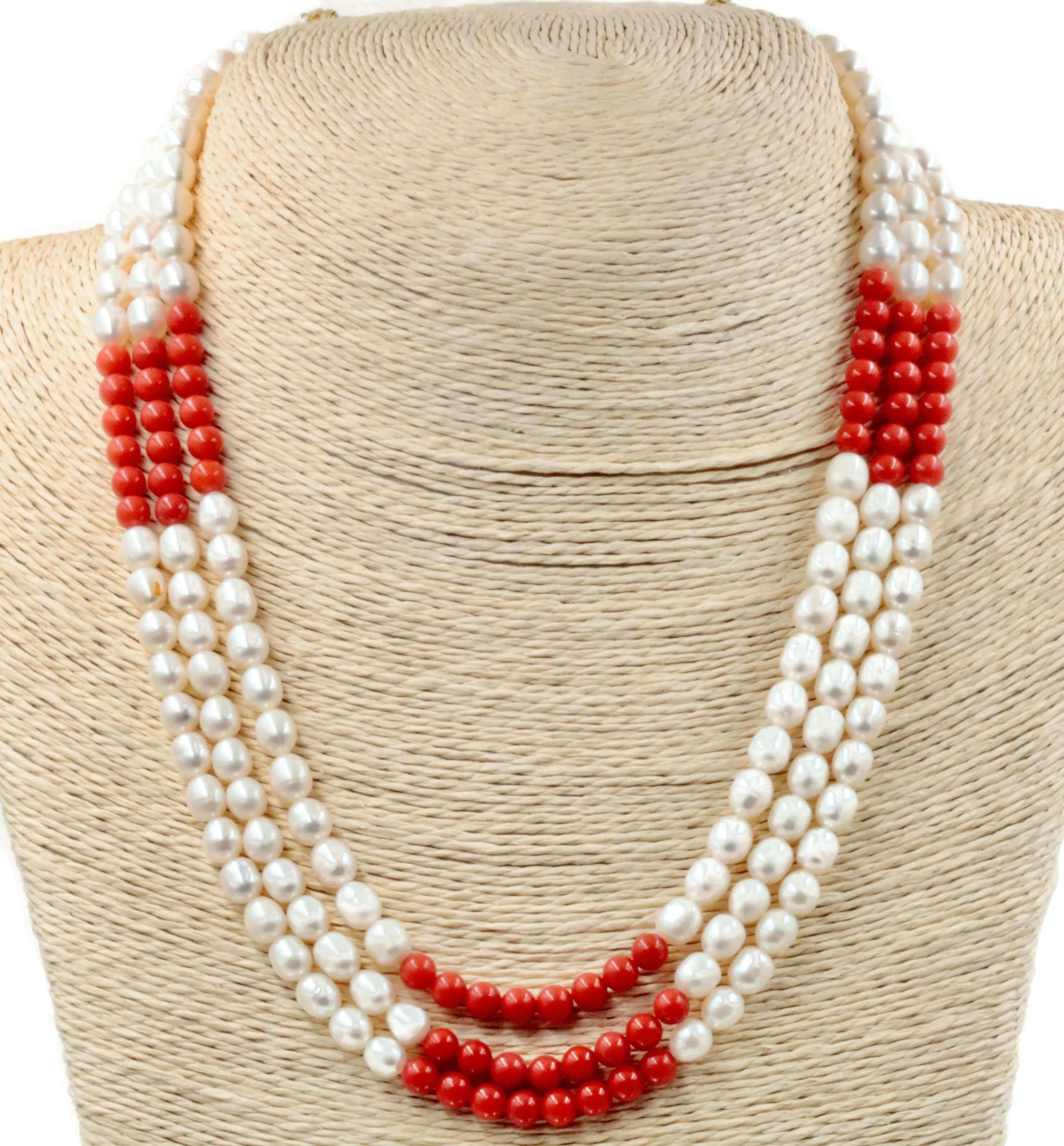 Fresh Water Pearl and Coral necklace Cultured pearls Small pearl necklace Coral necklace Freshwater Pearls and Coral SKU:6142479