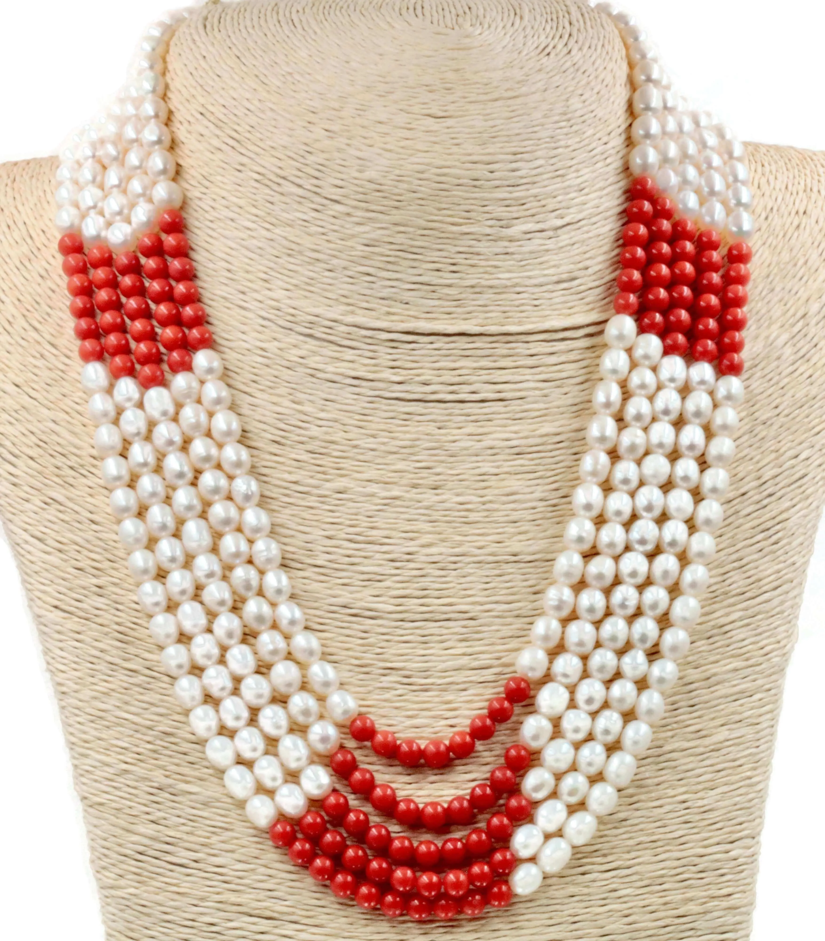 Fresh Water Pearl and Coral necklace Cultured pearls Small pearl necklace Coral necklace Freshwater Pearls and Coral SKU:6142479