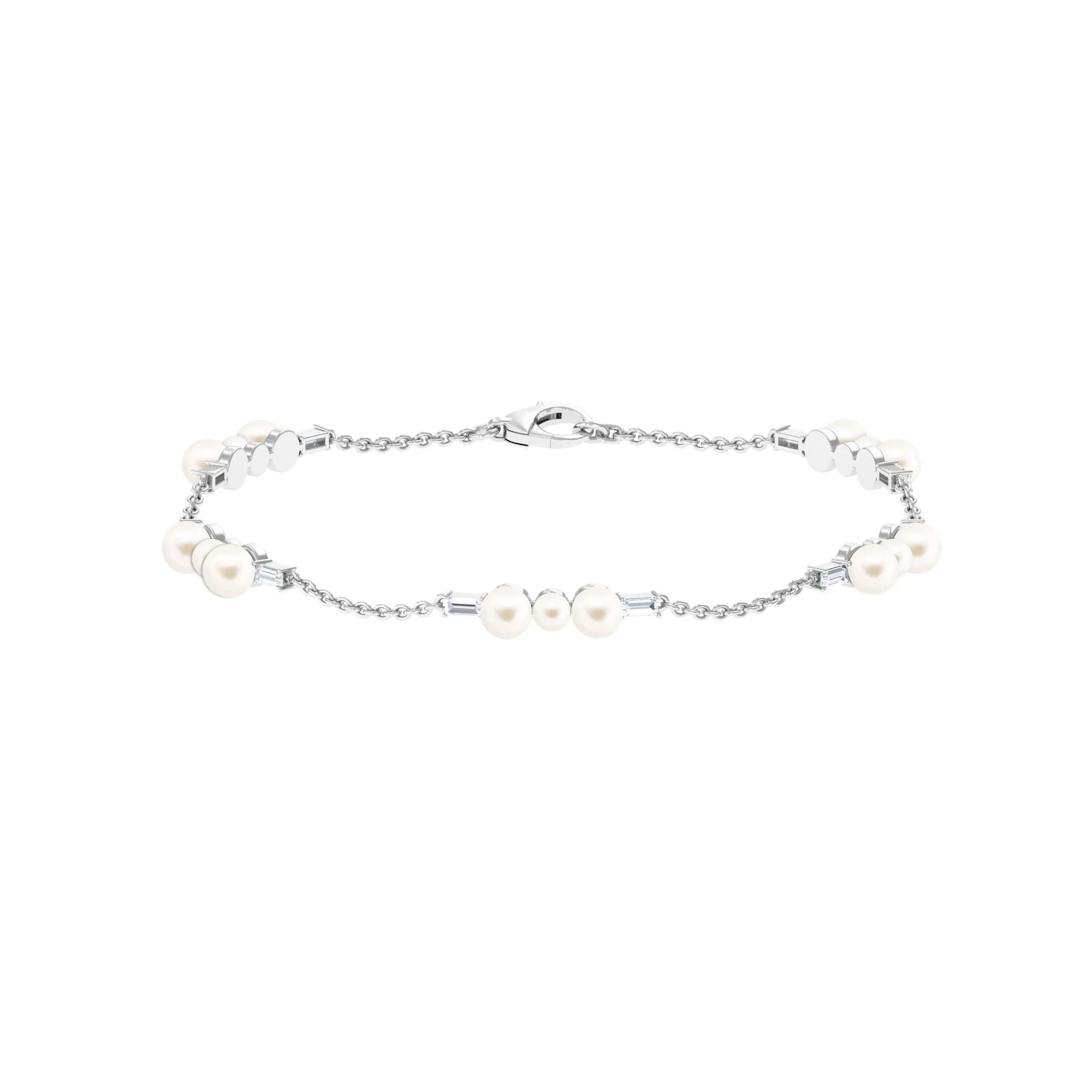 Freshwater Pearl and Moissanite Station Chain Bracelet