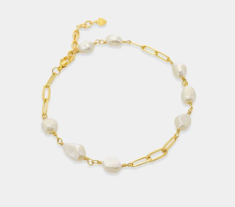 Freshwater Pearl Paperclip Anklet