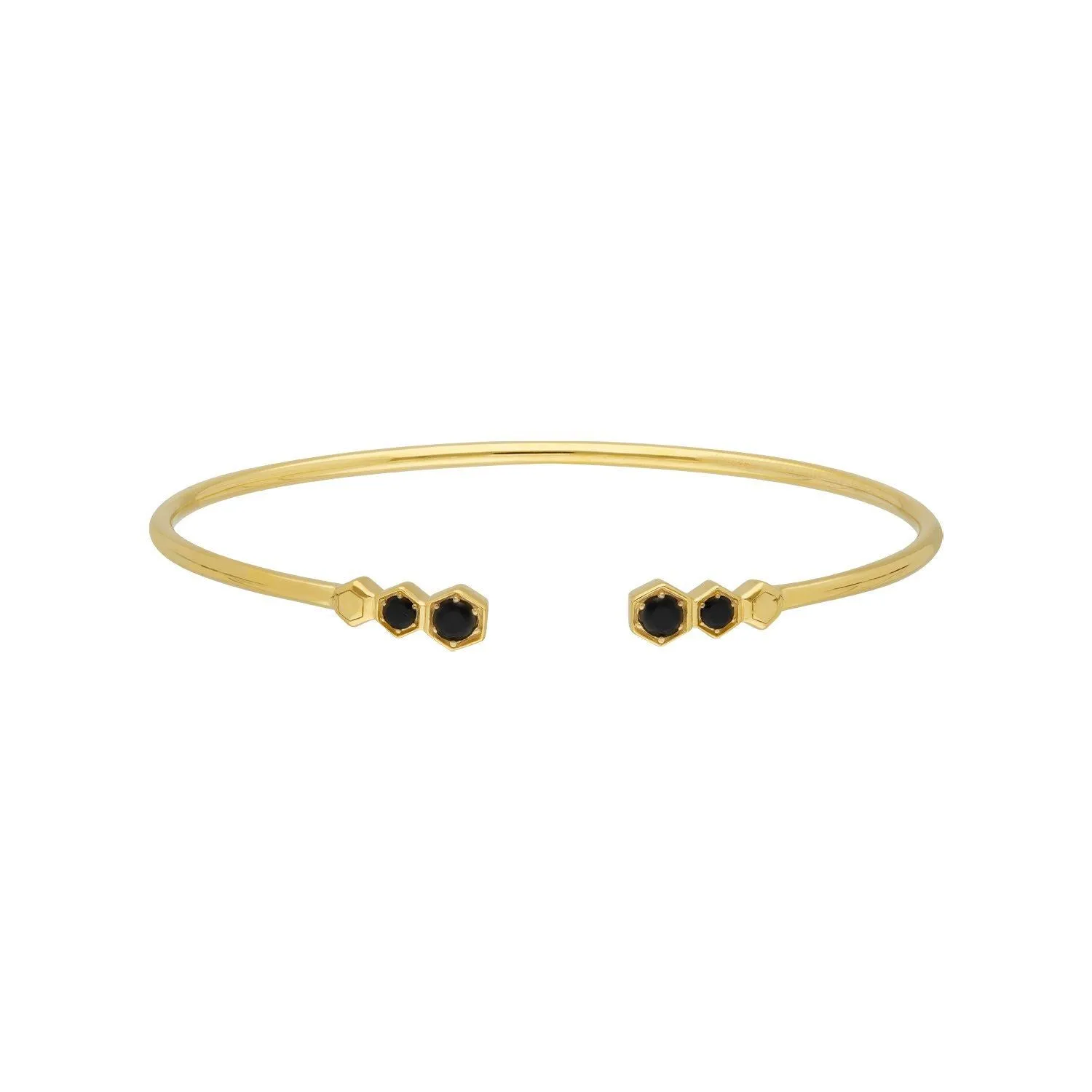 Geometrischer Schwarzer Onyx Offen Armreif in Vergoldetem Sterling Silber