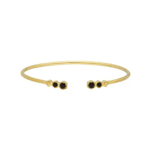 Geometrischer Schwarzer Onyx Offen Armreif in Vergoldetem Sterling Silber