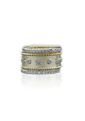 Gold Center Ring with Pave Starburst 3 Ring Set