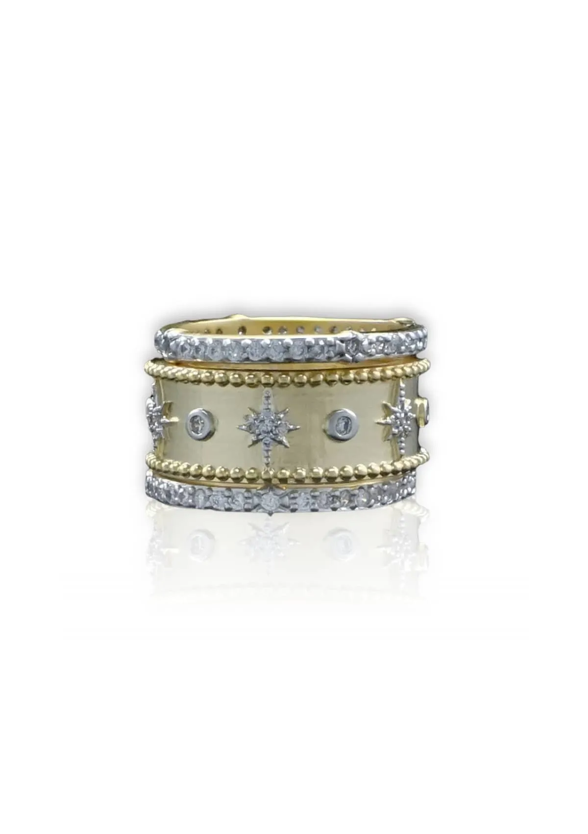 Gold Center Ring with Pave Starburst 3 Ring Set