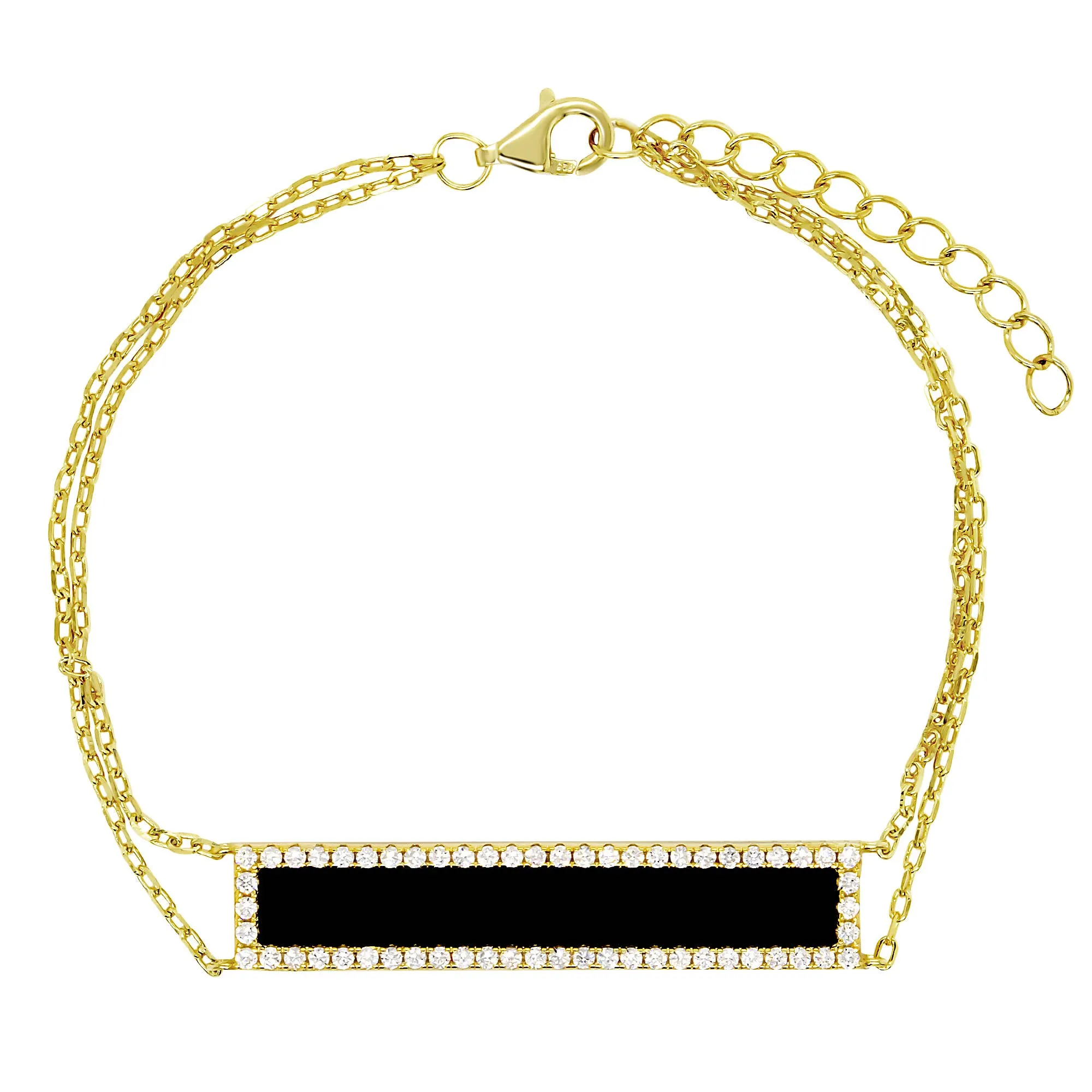 Gold Plated Sterling Black Onyx Bar with CZ Border Bracelet