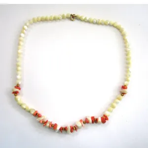 Gold-Tone Polished Stone and Coral Bead Necklace