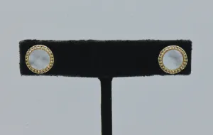 Gold Tone Sterling Silver Mother of Pearl and Topaz Stud Earrings