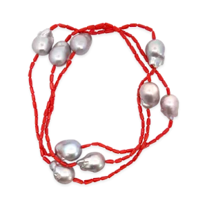 Gray Baroque Pearl & Coral Bead Necklace