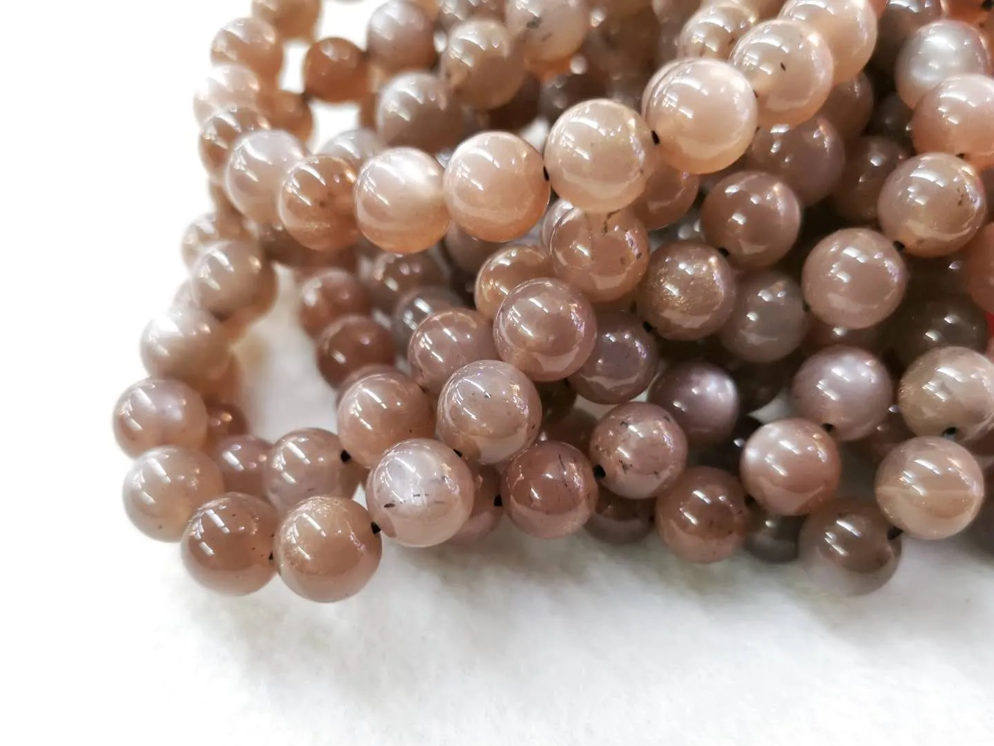 Gray Peach MoonStone, Bracelet, Single-Loop Elastic | 骨幹灰橙月亮, 單圈手鏈