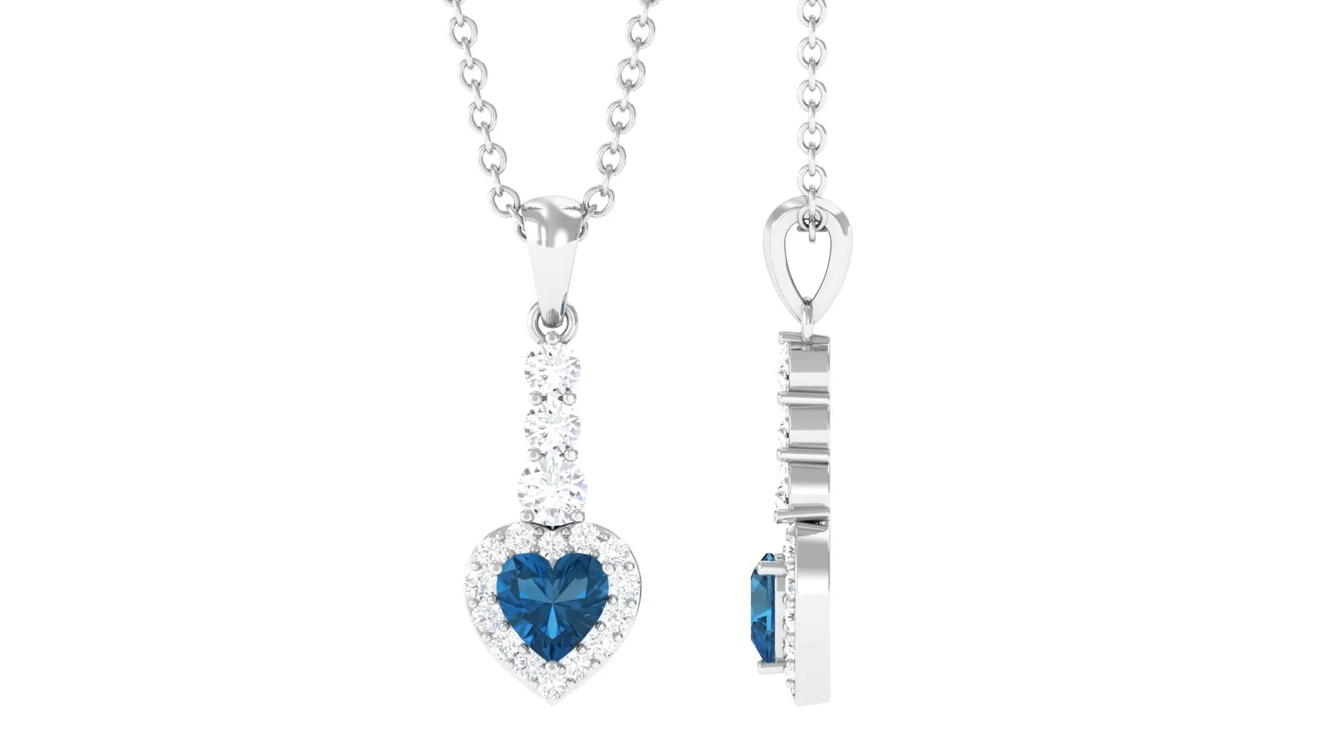 Heart Shape London Blue Topaz Drop Pendant with Diamond