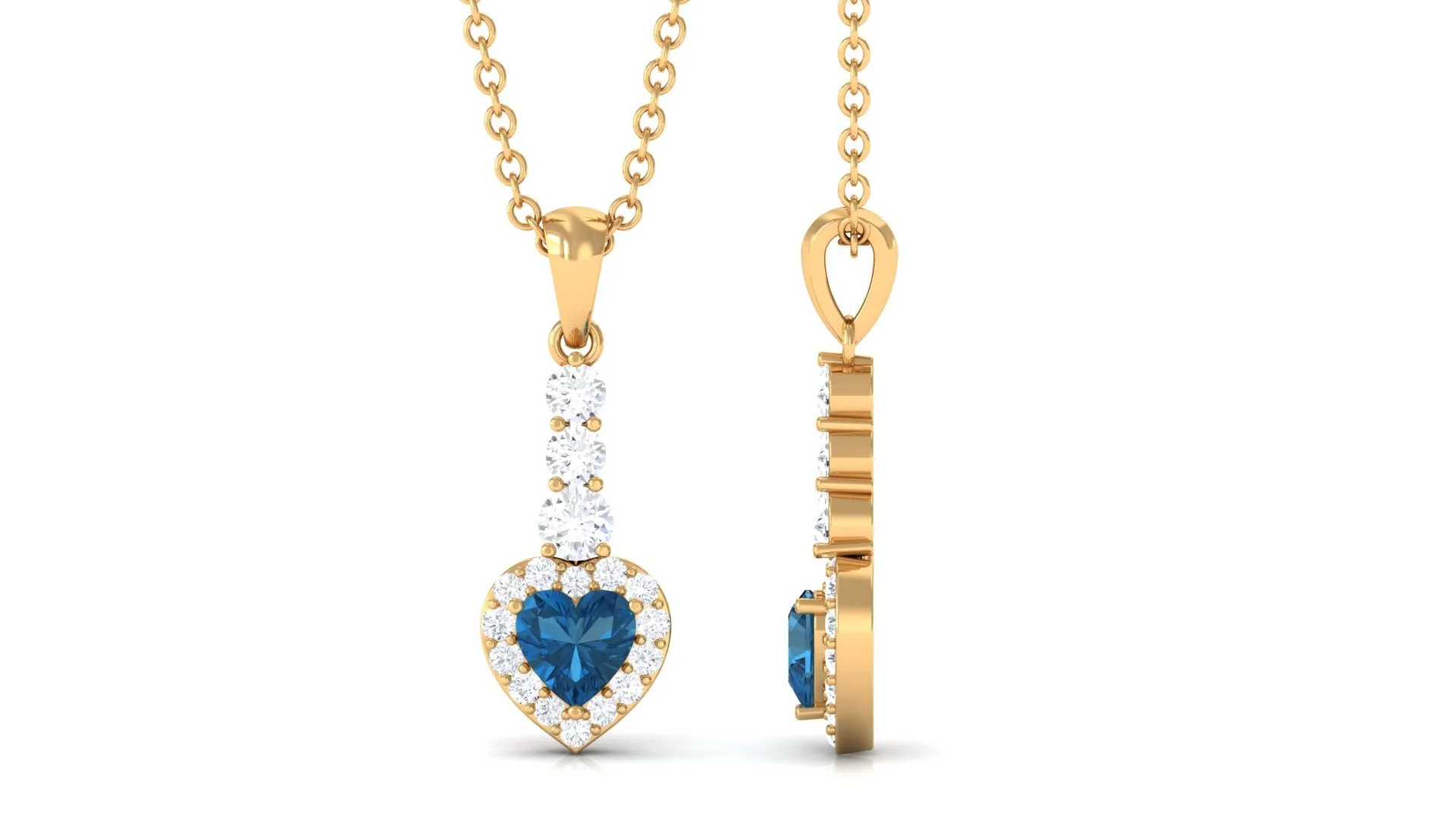 Heart Shape London Blue Topaz Drop Pendant with Diamond