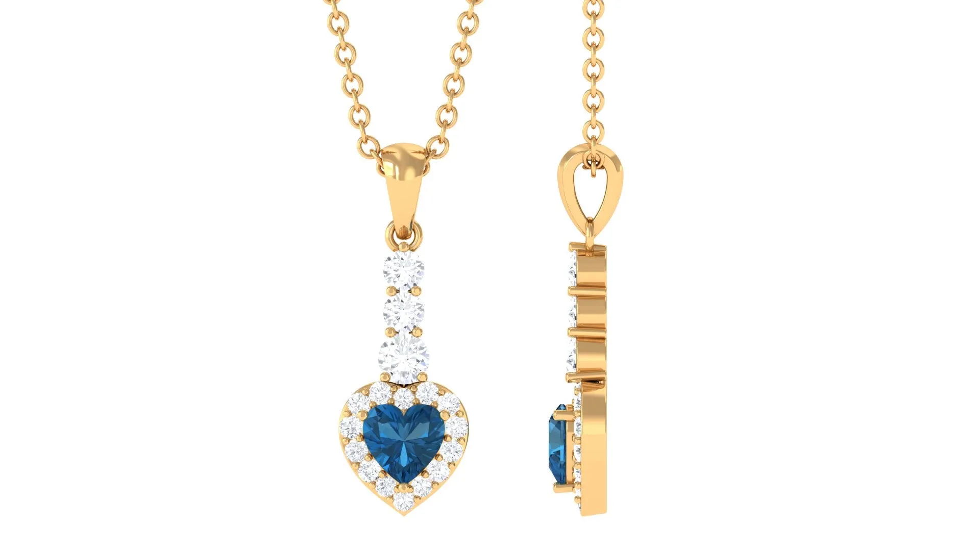 Heart Shape London Blue Topaz Drop Pendant with Diamond