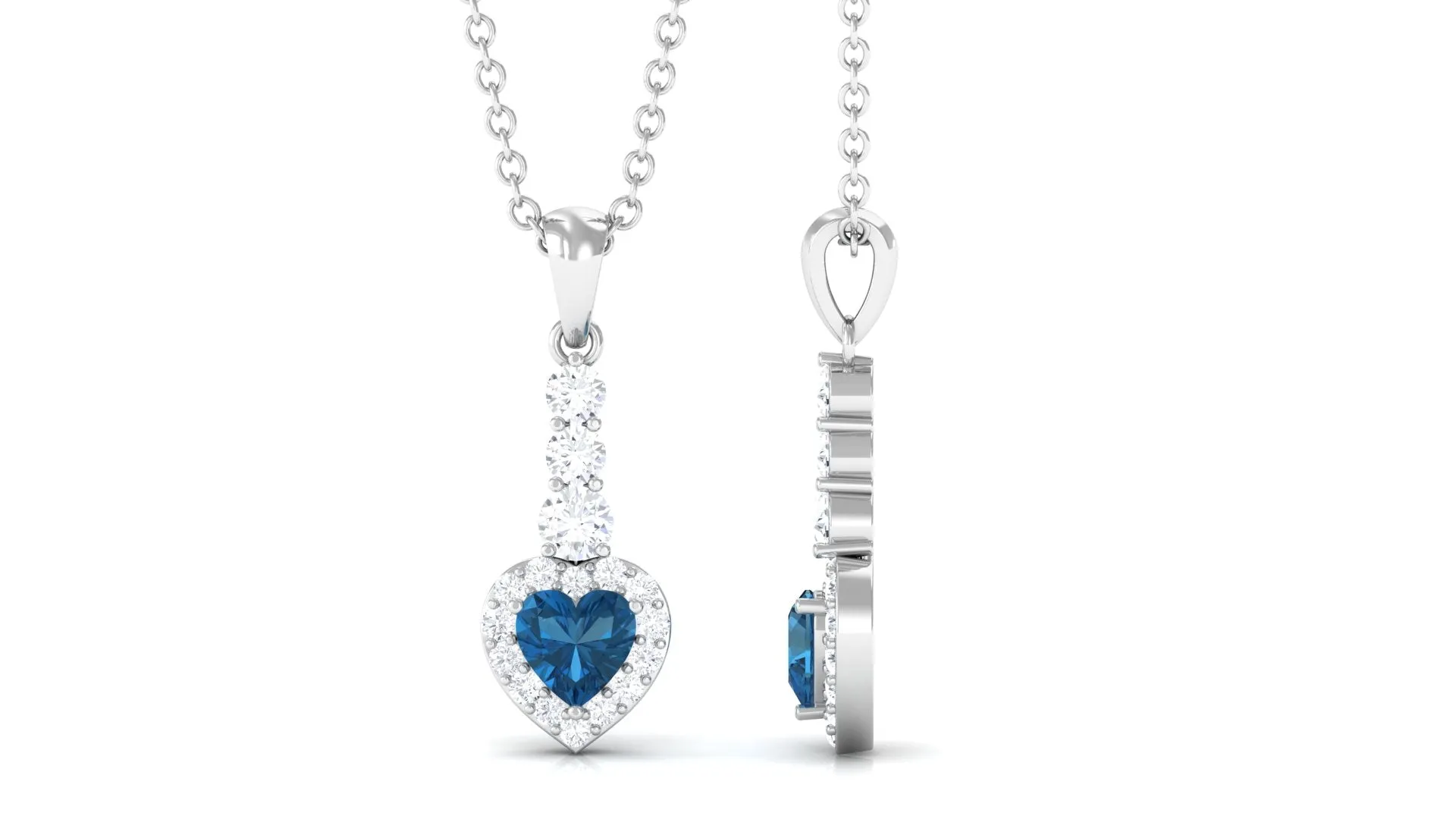 Heart Shape London Blue Topaz Drop Pendant with Diamond