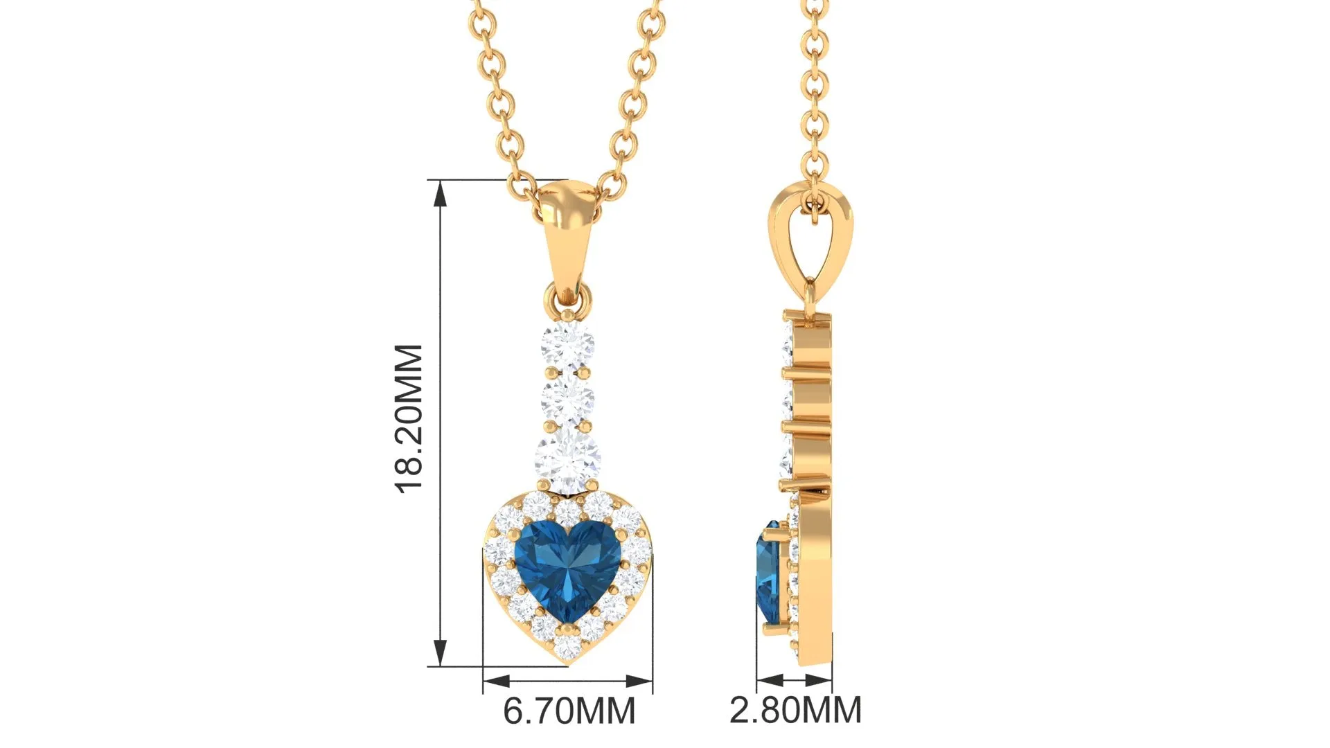 Heart Shape London Blue Topaz Drop Pendant with Diamond