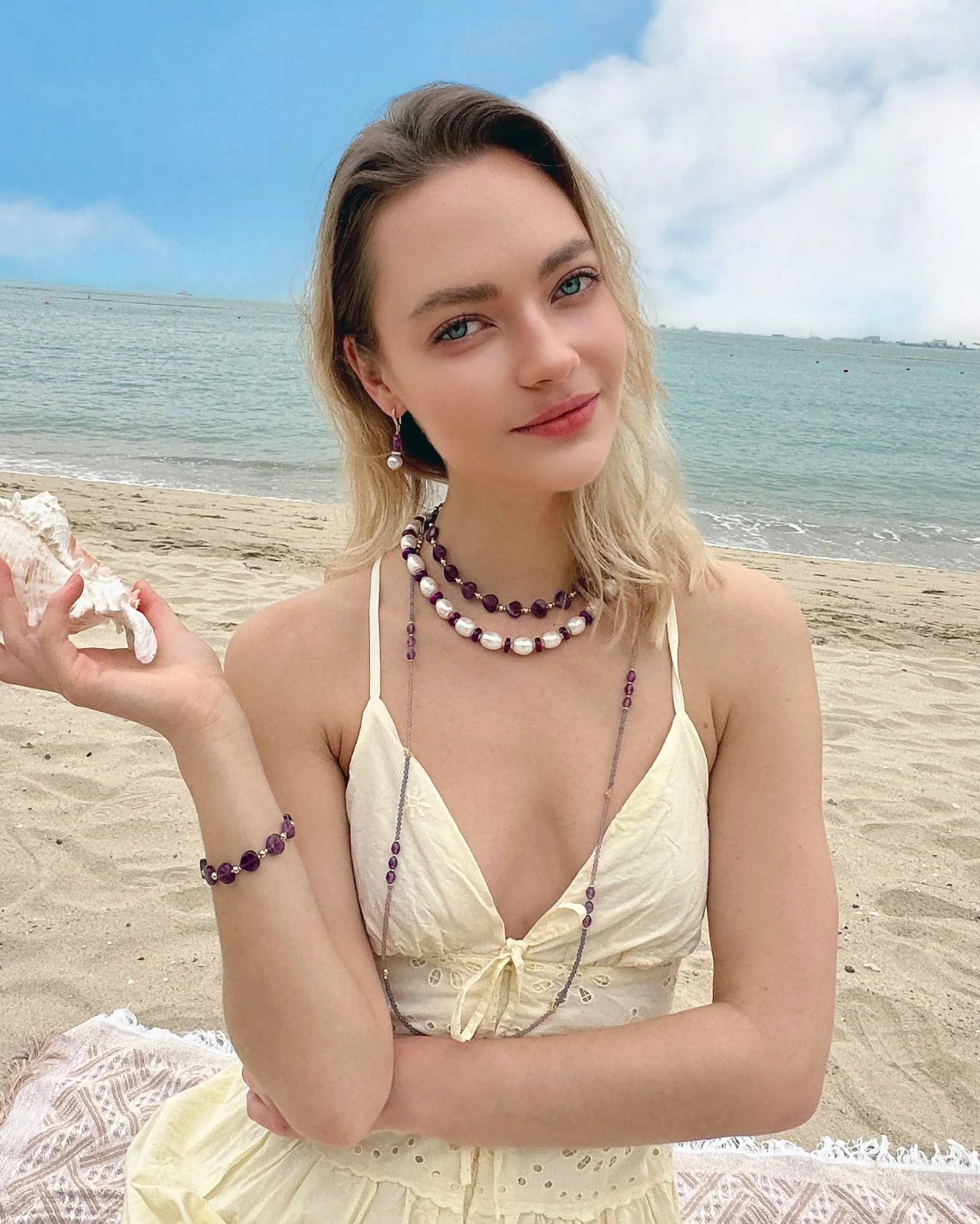 Heart-Shaped Amethyst Adjustable Bracelet LB004