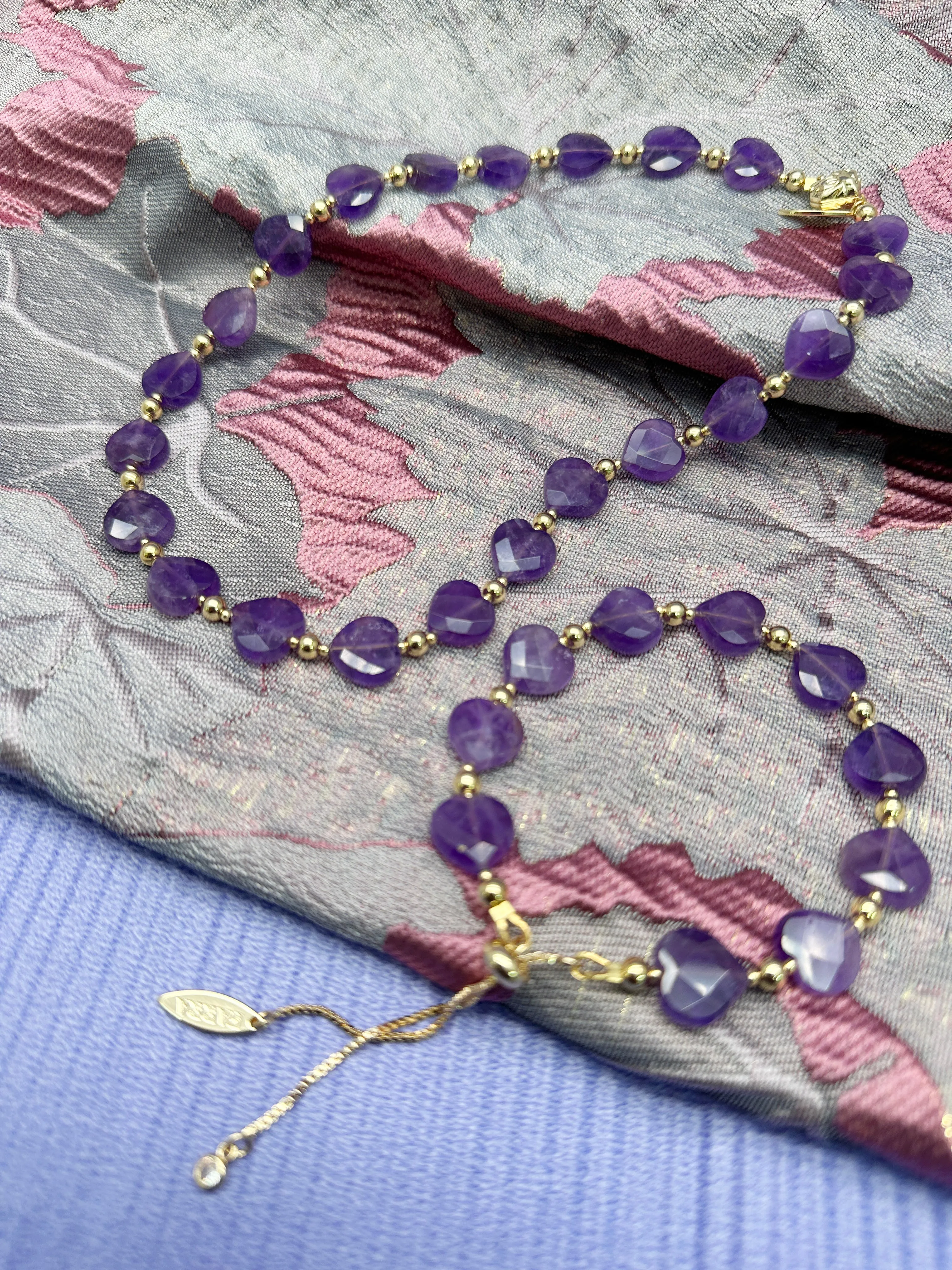 Heart-Shaped Amethyst Adjustable Bracelet LB004