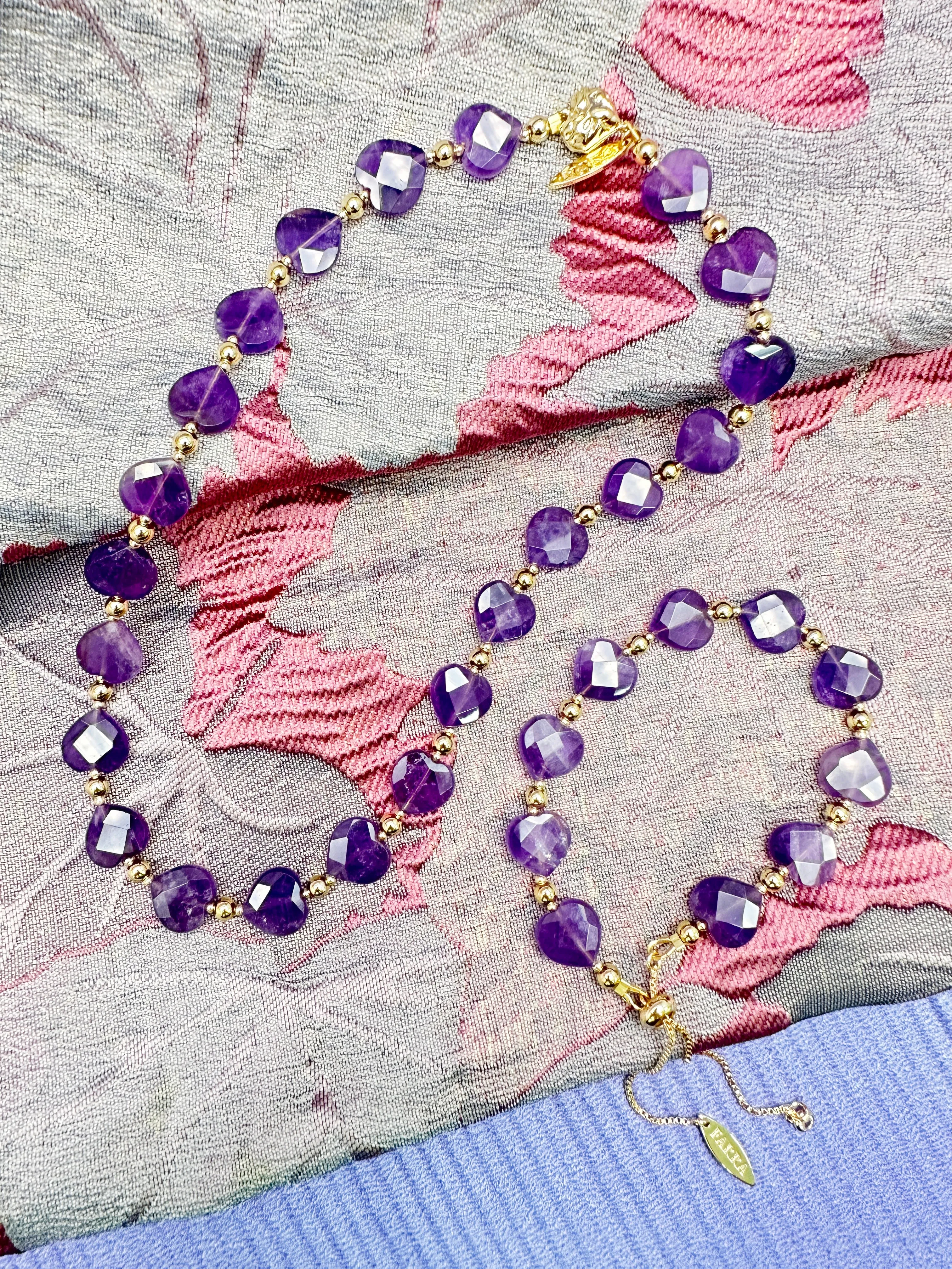 Heart-Shaped Amethyst Adjustable Bracelet LB004