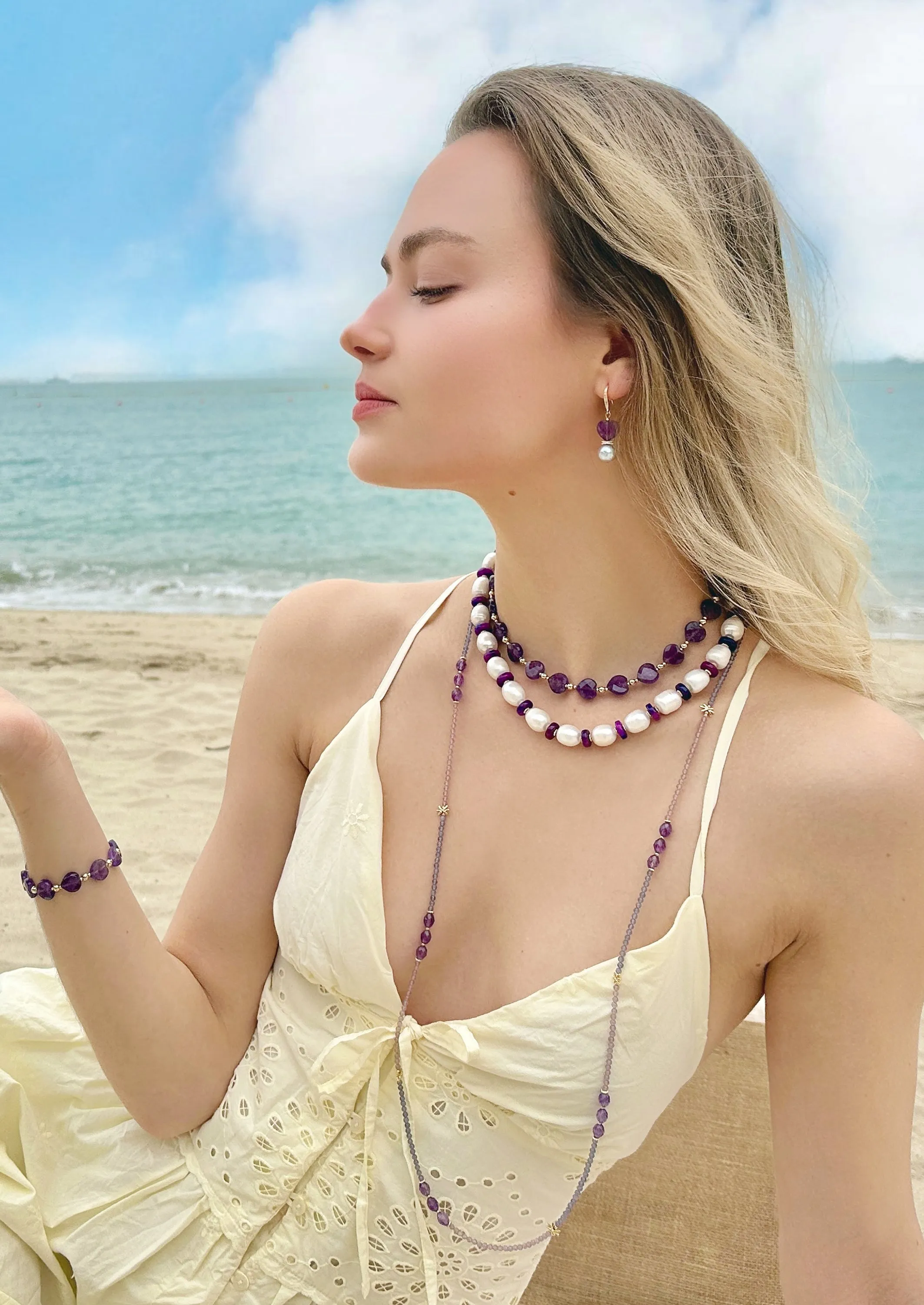 Heart-Shaped Amethyst Adjustable Bracelet LB004