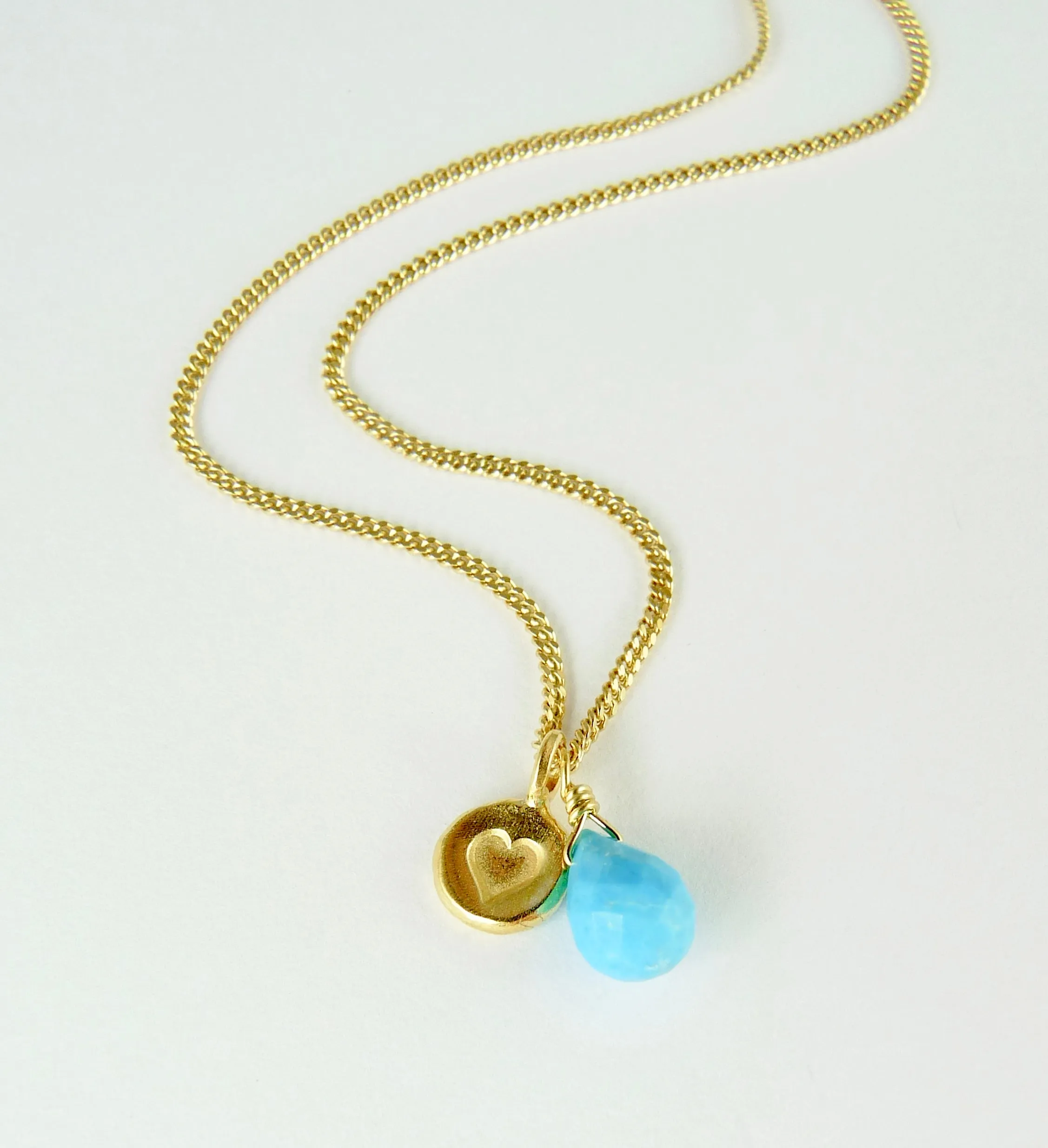 Heart Stamped Necklace with Gemstone