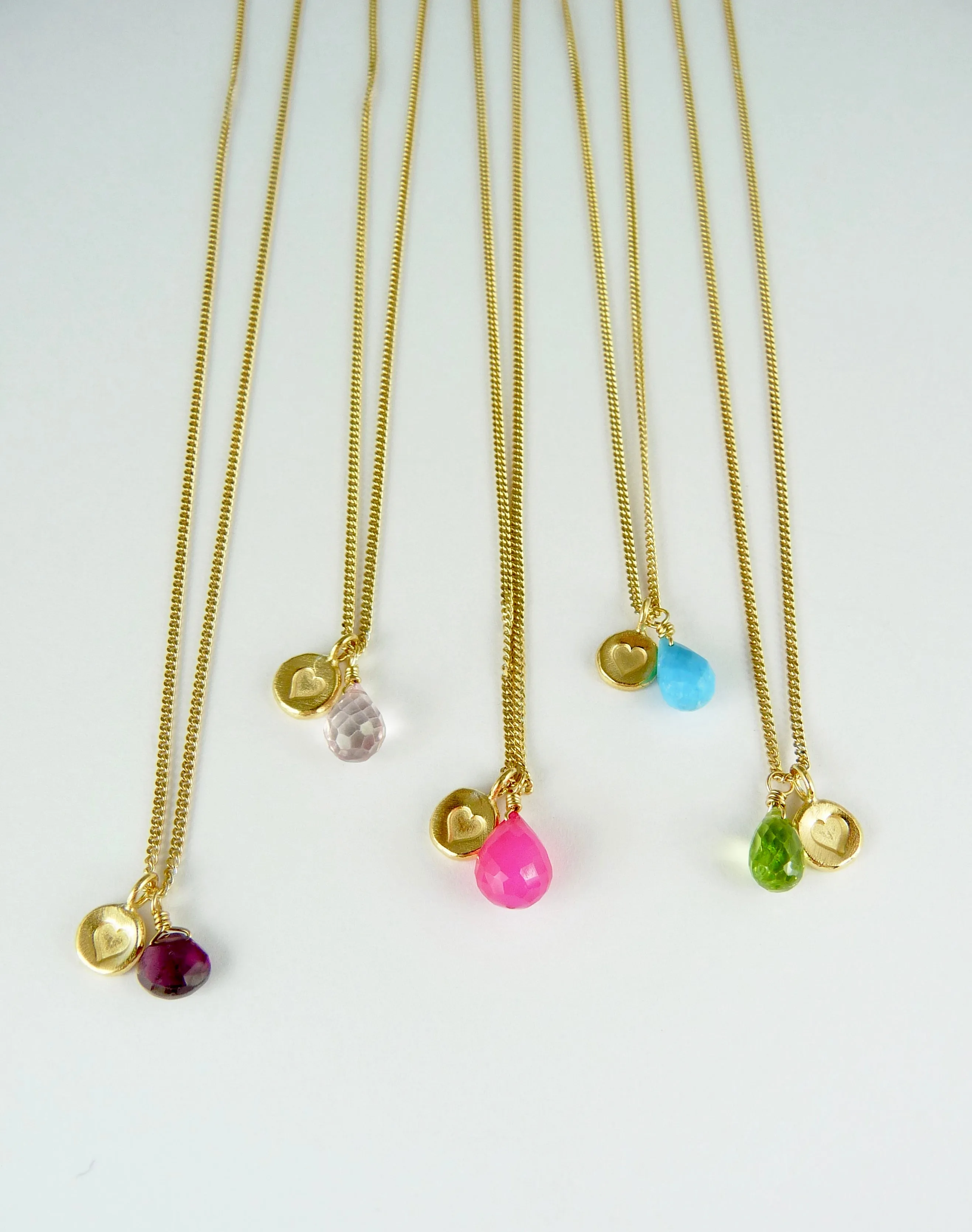 Heart Stamped Necklace with Gemstone