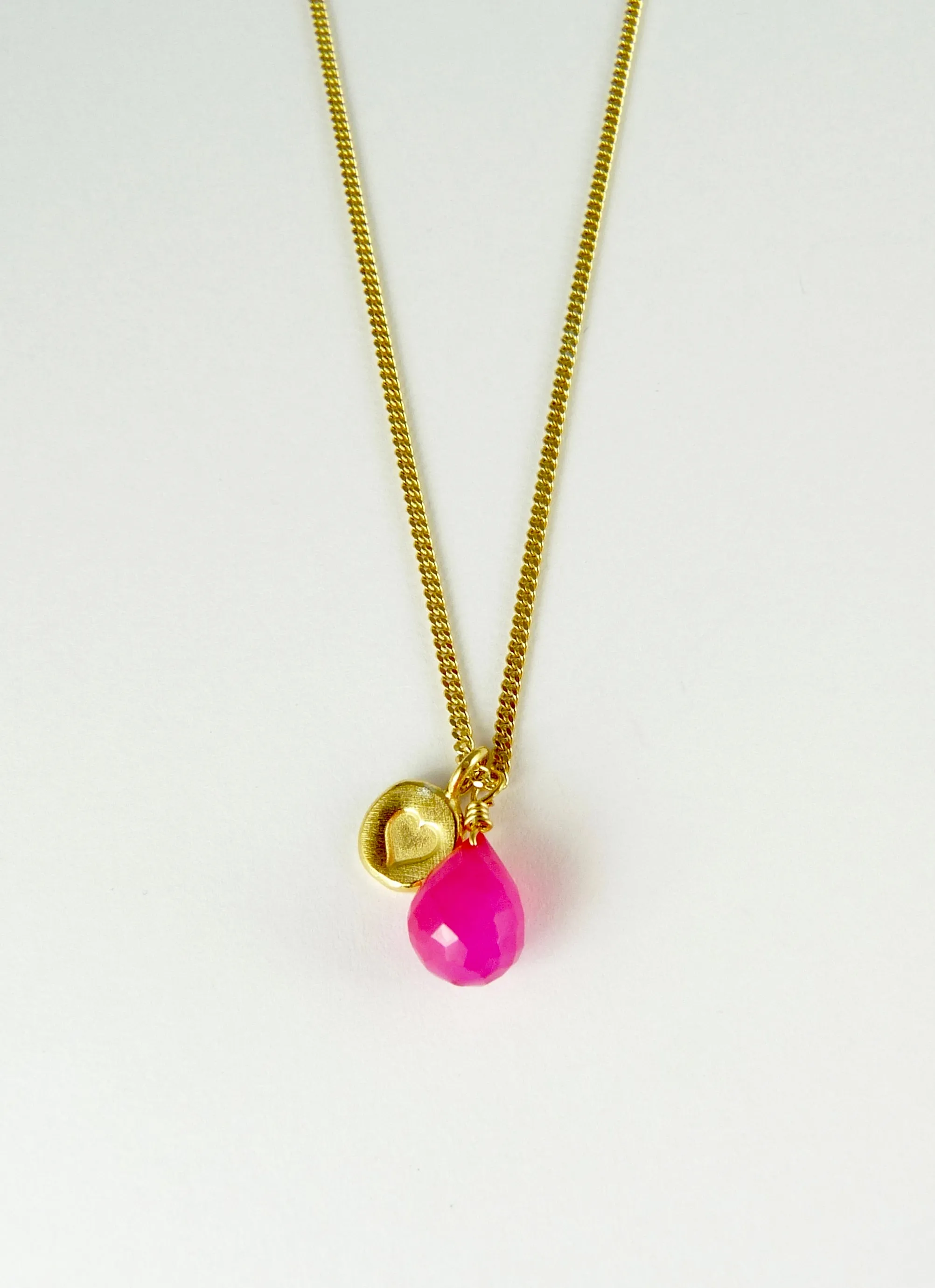 Heart Stamped Necklace with Gemstone
