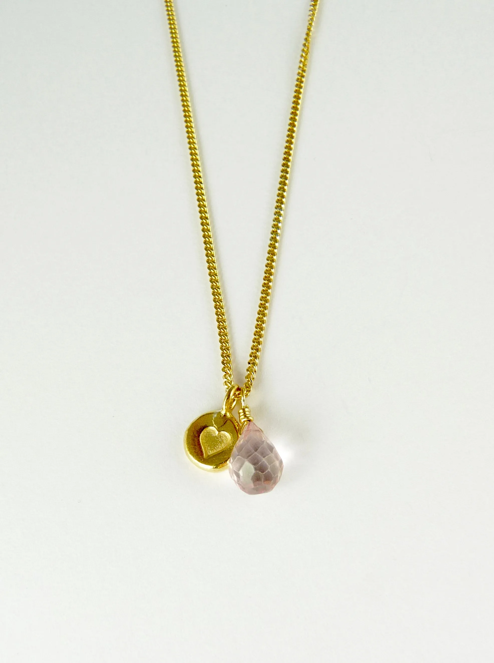 Heart Stamped Necklace with Gemstone