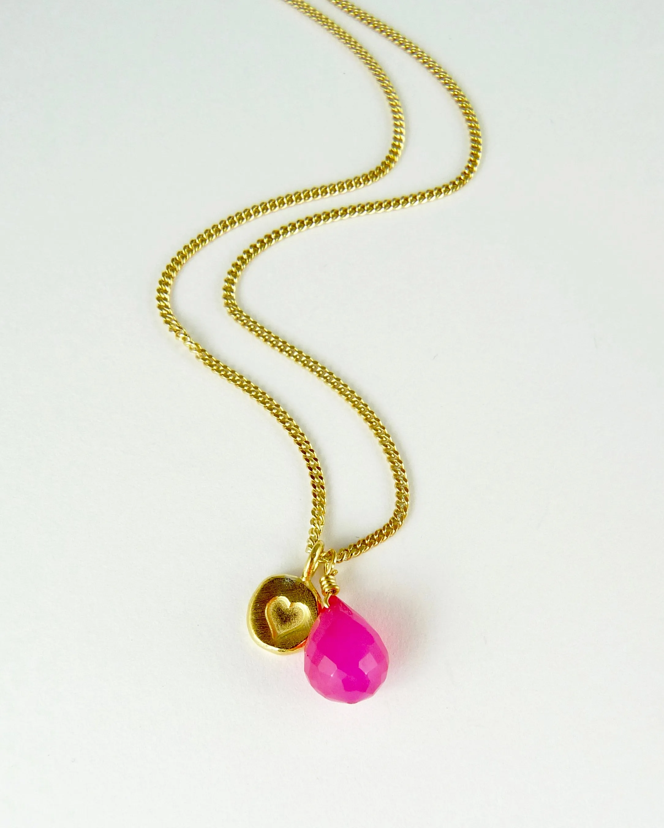 Heart Stamped Necklace with Gemstone