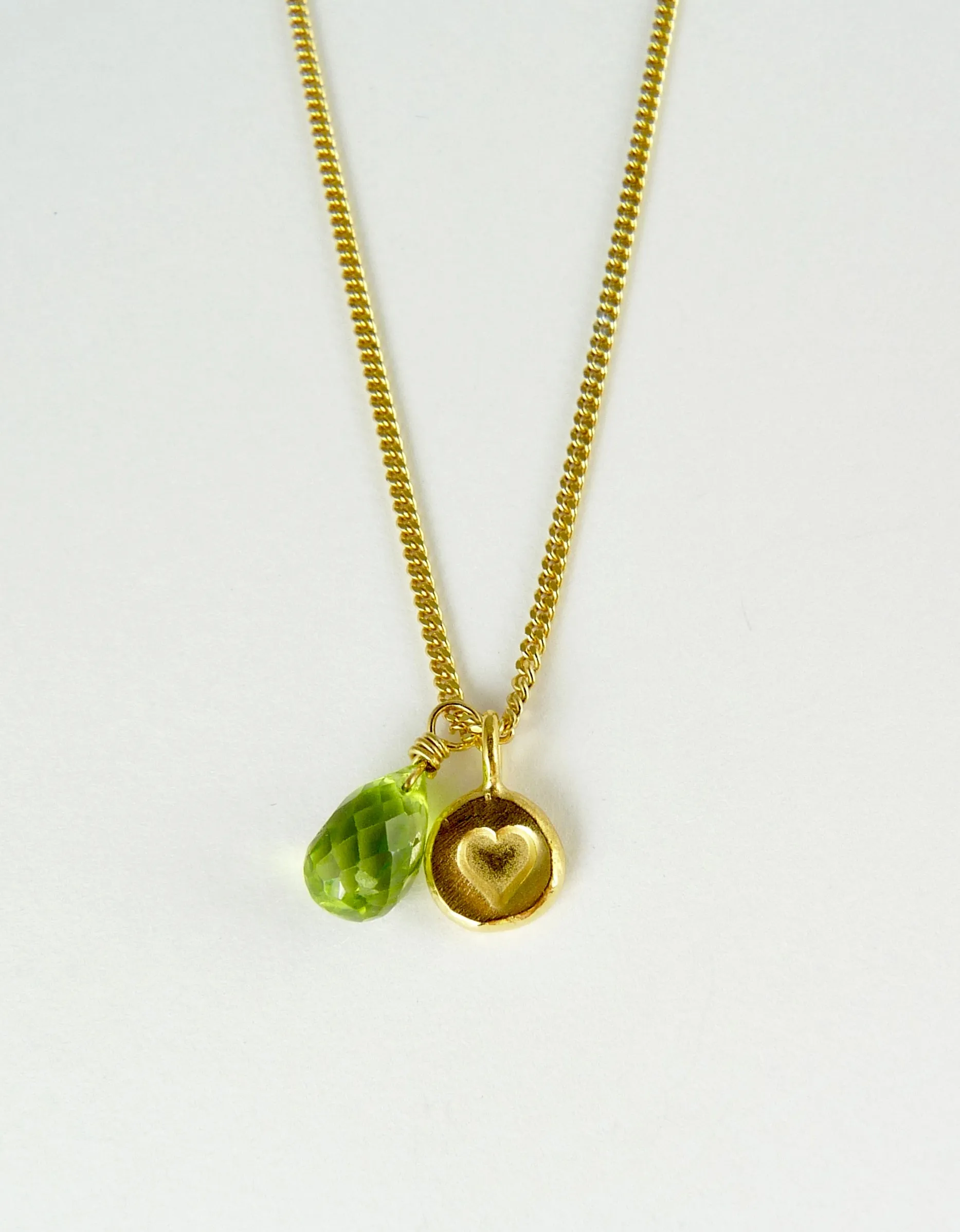 Heart Stamped Necklace with Gemstone